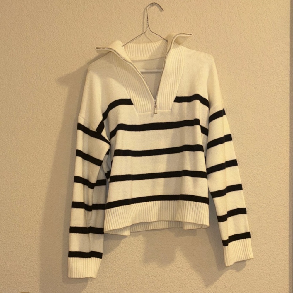 SHEIN White and Black Striped Sweater